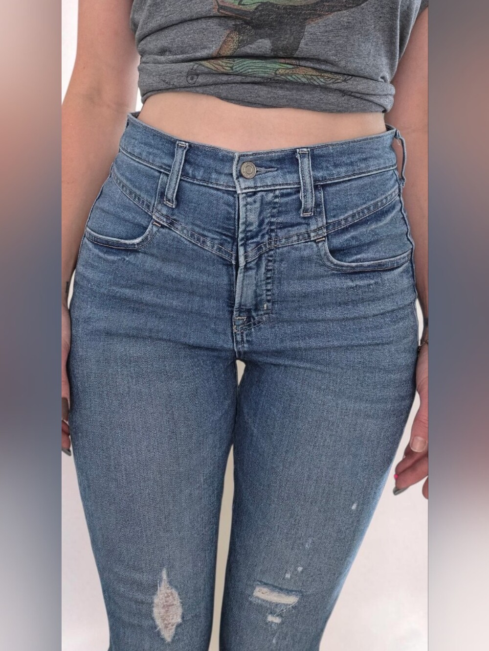Gap Ultra High Waist Distressed Blue Skinny Jeans Size 8